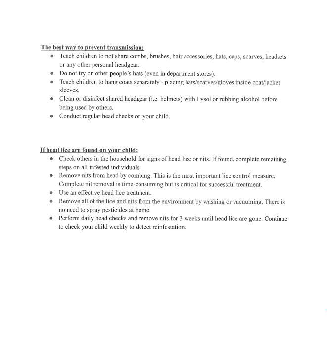 Homer Community Schools District Head Lice Policy